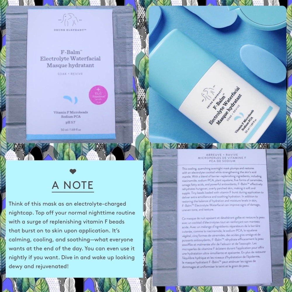 NWT Drunk Elephant F-Balm Electrolyte Waterfacial Masque Moisturizer BNIB SEALED